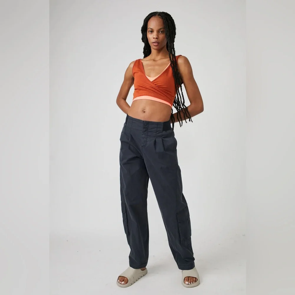 Free People Movement Mesmerize Me Pants Black XS Cargo Straight Leg Baggy Sporty - Picture 2 of 8